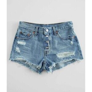 Levi's Premium 501 Original Button Fly Womens Mid Rise Shorts Luxor Rain W 24"